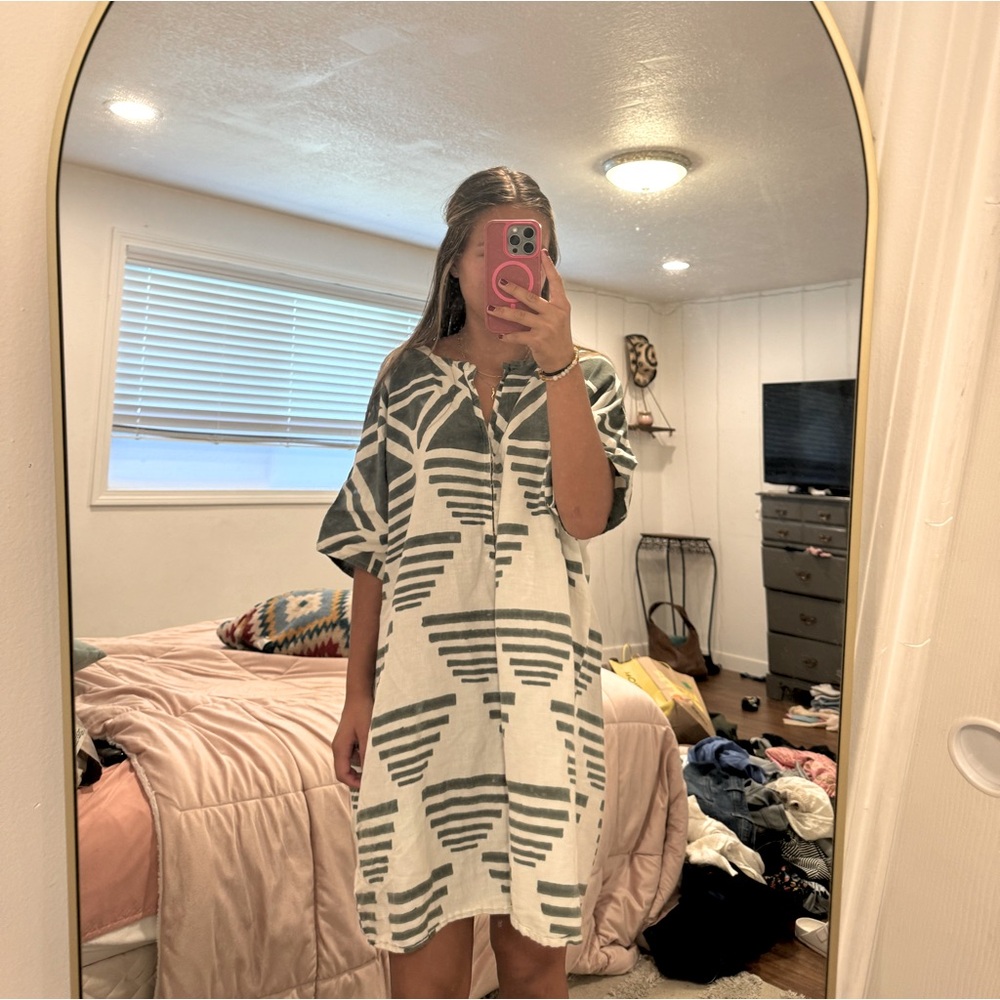 Emerson Fry, green and white patterned dress